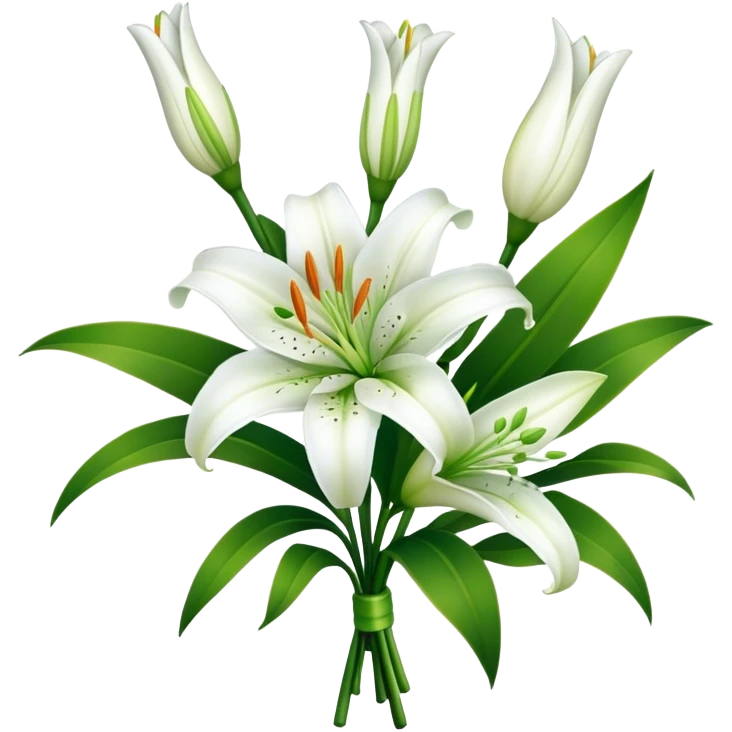bouquet White Lily, luxuriant, stem, leaf, bud emoji