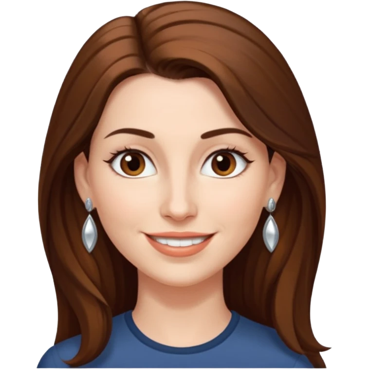 Head without neck of a 35-year-old woman, white skin, long brown hair combed to the left side and small silver earrings, small lips and pointed nose, brown eyes. emoji