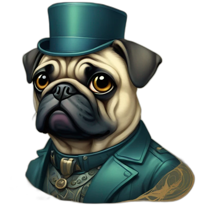 A cyberpunk pug in Art Nouveau style during 1910 emoji