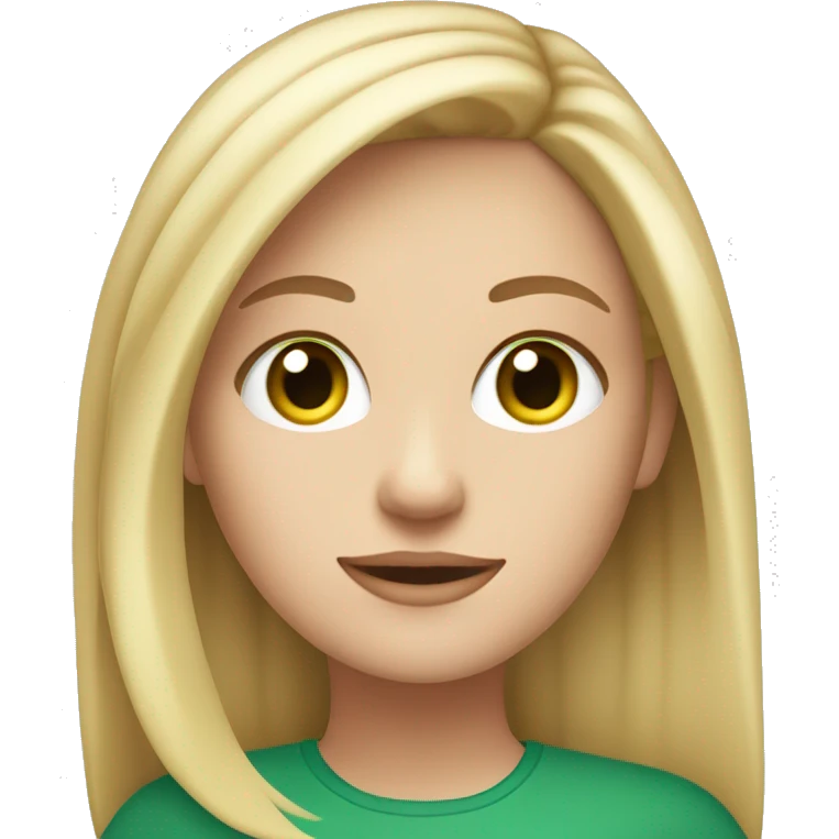 white girl with blonde straight medium length hair and green eyes, and apple laptop emoji