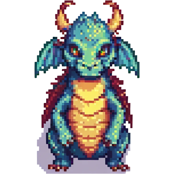 pixel art dragon with tiny wings, fierce expression emoji