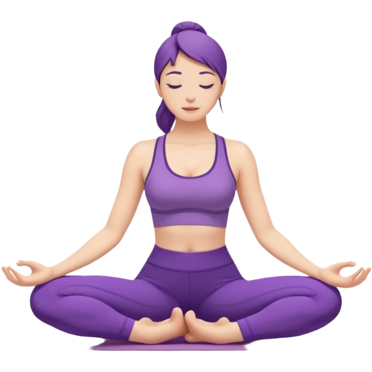 A woman in purple yoga clothes seated and bending forward to touch her toes, calm minimalist art style. emoji