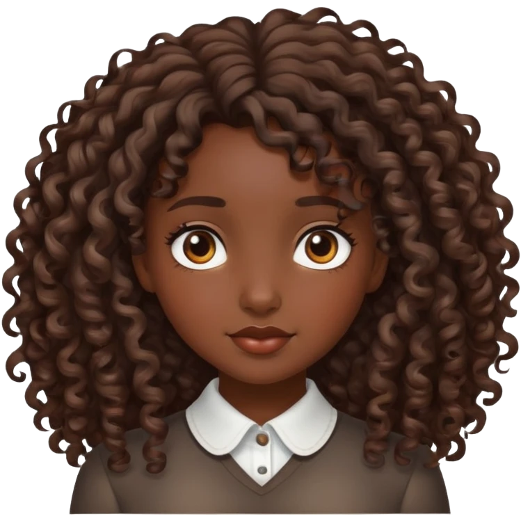 Curly hair brown hair, dark skin girl emoji