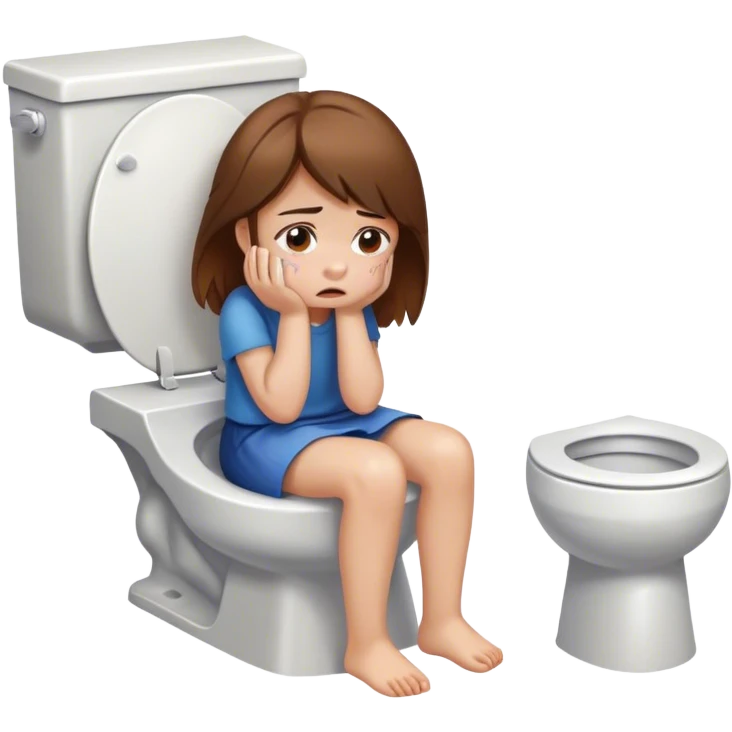 A girl with brown hair sat on the toilet crying  emoji