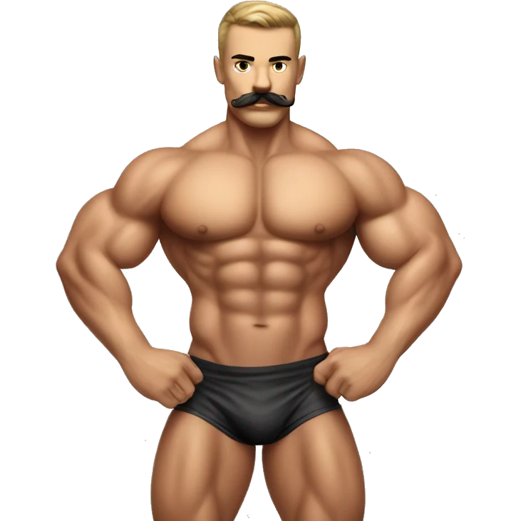 Muscular gay bodybuilder with mustache bikini realistic emoji