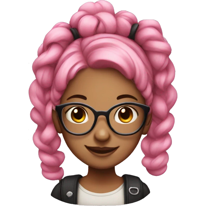 Smiling pink hair girl with glasses and space buns emoji