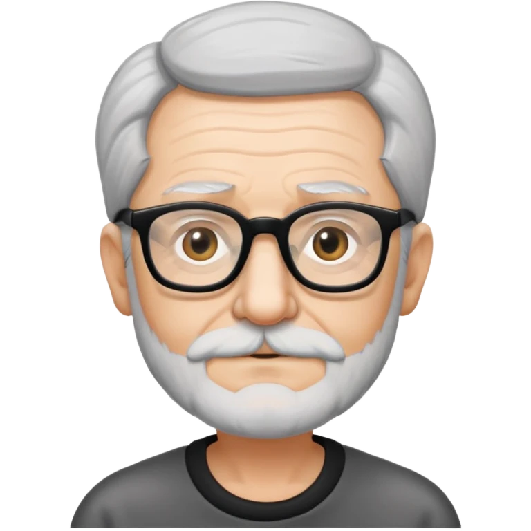 old man, grey hairs, black rettangular glasses and face emoji