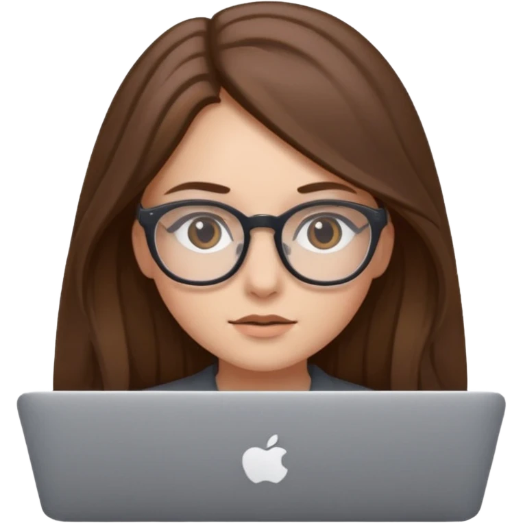 Girl in glasses,brown long hair,with gray MacBook emoji