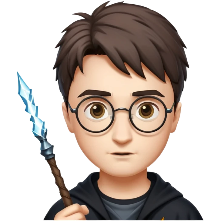Harry Potter with glasses, lightning scar, and wand emoji