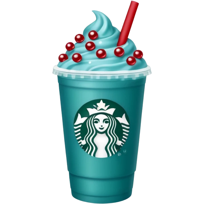 Teal-blue colored Starbucks drink with red boba pearls  emoji