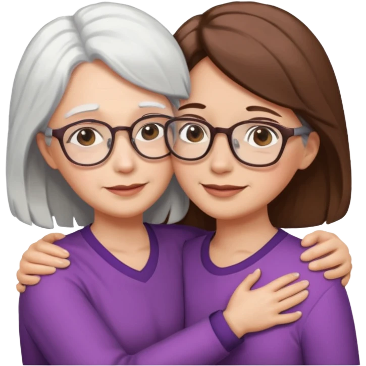 Abrazo de Madre con pelo blanco y gafas y hija con pelo morena emoji