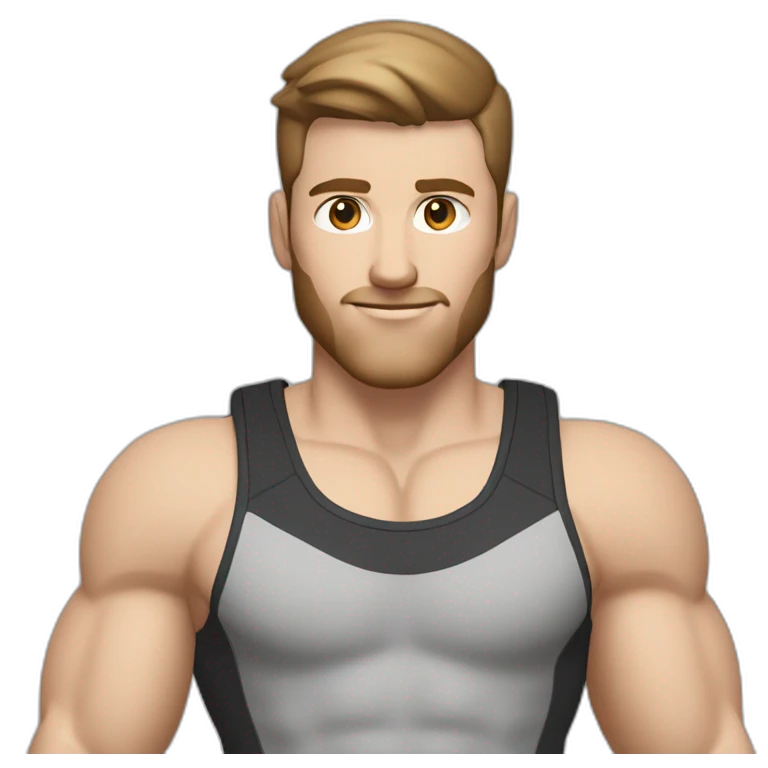 Close up Actively gesturing  with hands Pale skinned Fit Man With the biceps and brown hair in dark gray Sleeveless Mike, black oversize sports shorts, watch and white Sneakers emoji