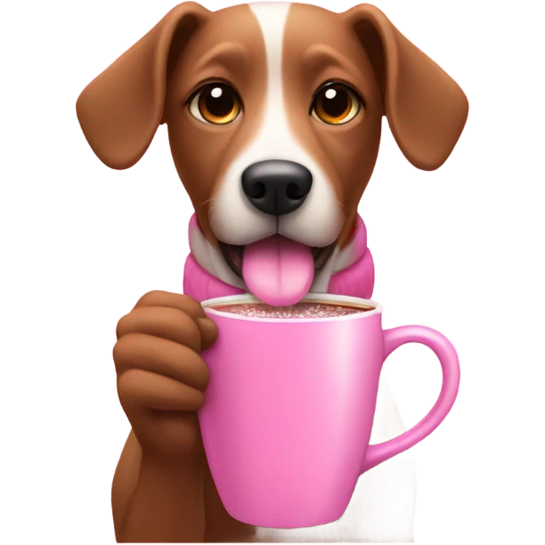 a pink dog drinking pink hot chocolate  emoji