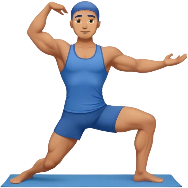 buff man with blue short Crescent Lunge yoga emoji