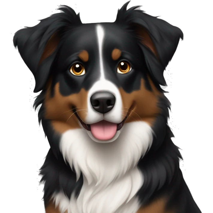 black tri Australian Shepard with half white face  emoji