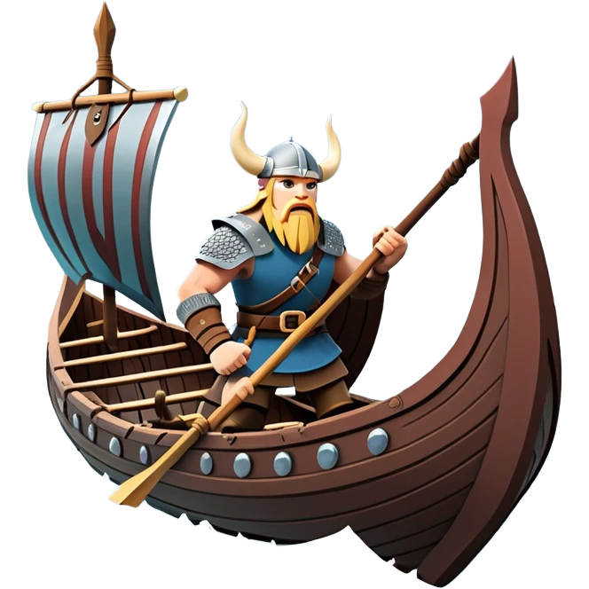 clash-of-clans-aesthetic_-cinematic-viking-longboat, rendered in a flat, bold vector style with minimal shading, featuring a striking dragon-headed prow slicing through icy, churning waters. shields on the side and vikings rowing The longboat’s intricately detailed shields and carved motifs evoke a sense of epic adventure and Nordic might, with billowing sails catching a dramatic, stormy sky backdrop. emoji