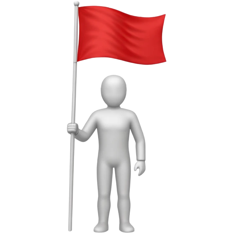 minimalist white human silhouette holding a red flag emoji
