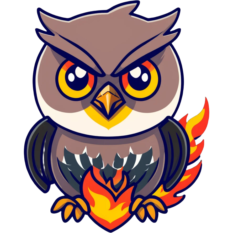 Angry Duolingo owl with fire around it emoji