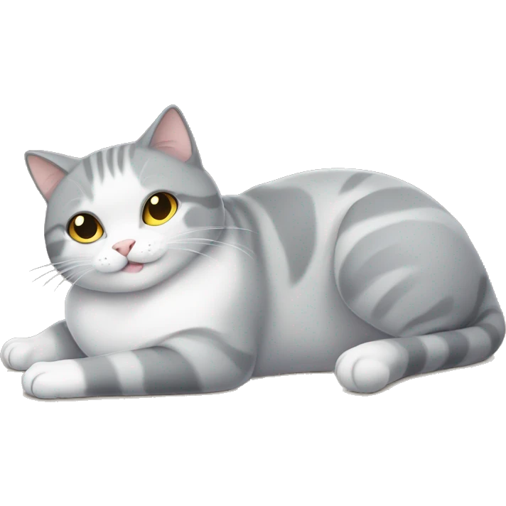 Chubby grey and white cat laying belly up emoji