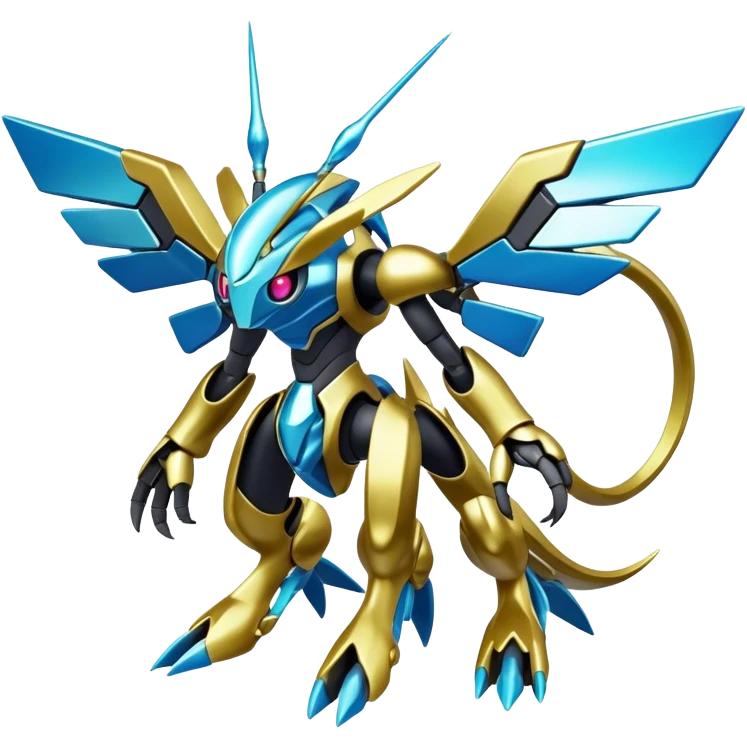 Shiny Futuristic Fakemon-Pokemon-Digimon-Spectrobes-fusion, full body emoji