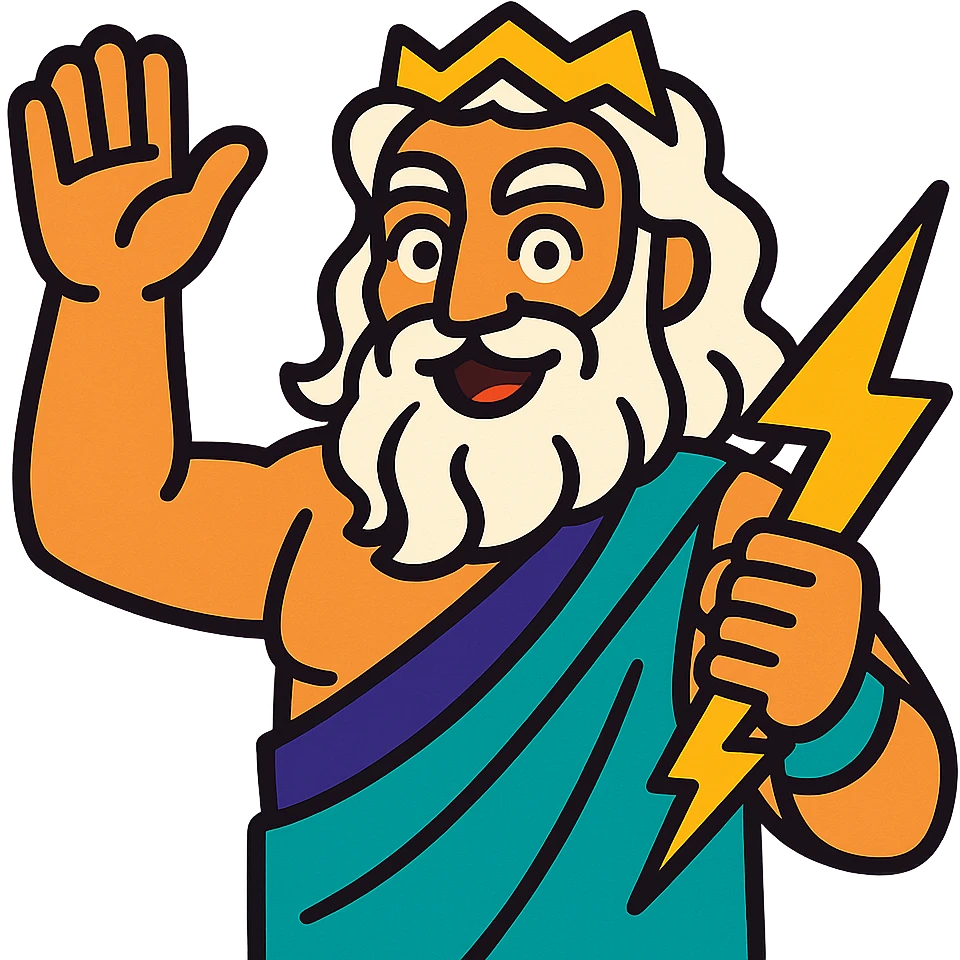 Zeus waving hello in a vibrant toon style emoji