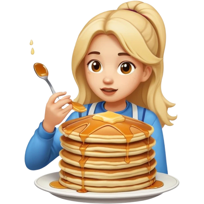 Girl eating huge stack of pancakes emoji