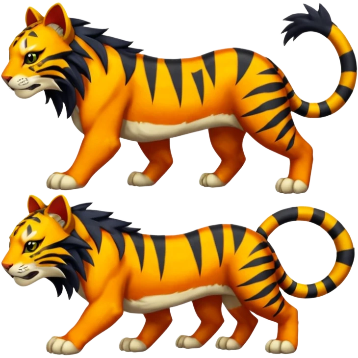 Pyroar-Sprigatito-Torracat-Litten-Luxray-Tigress-Tiger-Liger-Hybrid-Fakemon-hybrid-Creature (full body) emoji