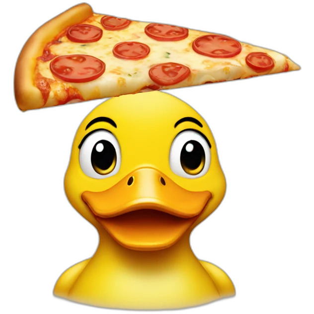 yellow duck frontal face holding pizza emoji