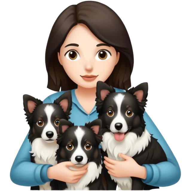 A girl holding two Border Collies emoji