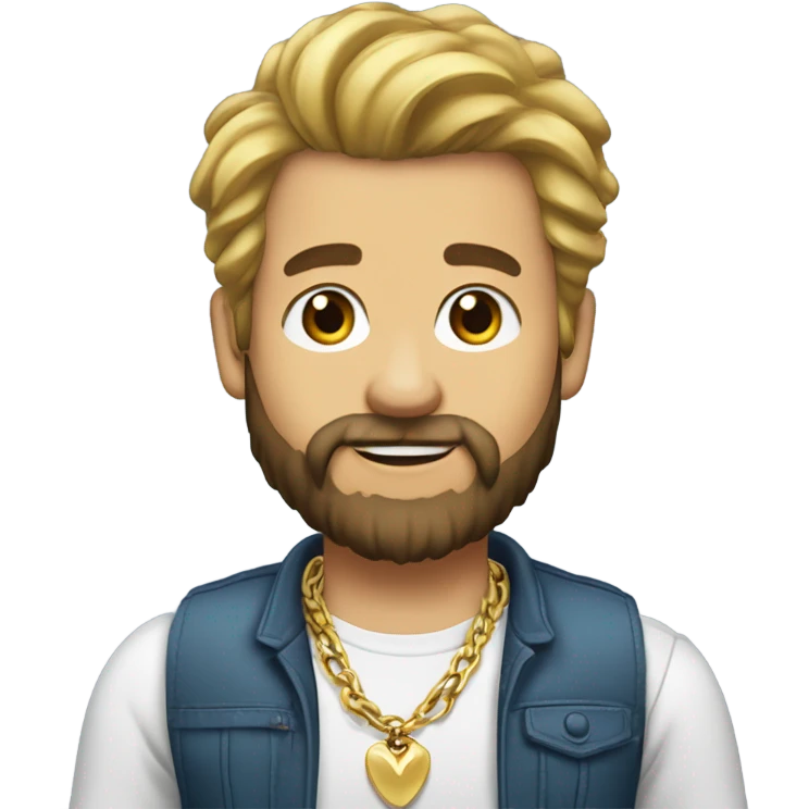 Hair: Add a voluminous hairstyle with a blonde top and darker sides.
Beard: Select a full, dark-colored beard.
Facial expression: Create a friendly smile.
Accessories: Add a gold chain and a smartwatch on the left wrist emoji