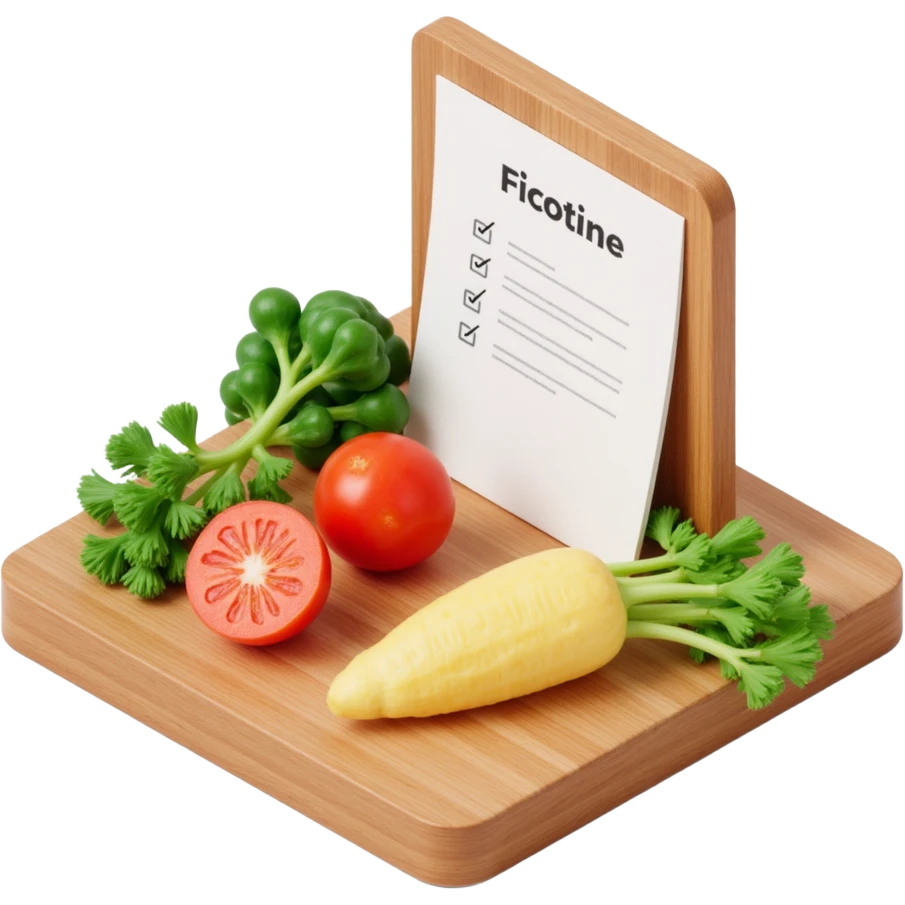 Floating Ingredients Around a List(without text) on the wooden cutting board emoji