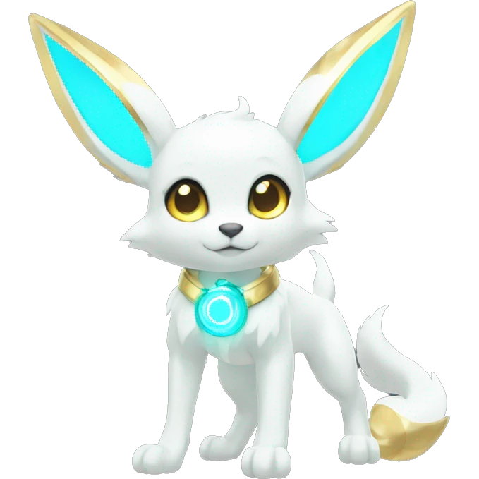 Shiny White Angelic Electric Albino Umbreon. cyan eyes and cyan markings. Golden rings full body emoji