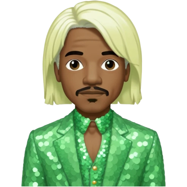 Andre 3000 from Outkast with long white blonde hair, pale green sequin outfit emoji