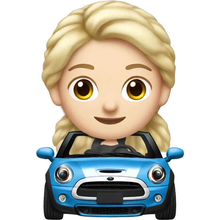 a white girl drives a blue convertible Mini Cooper- change to black convertible  emoji