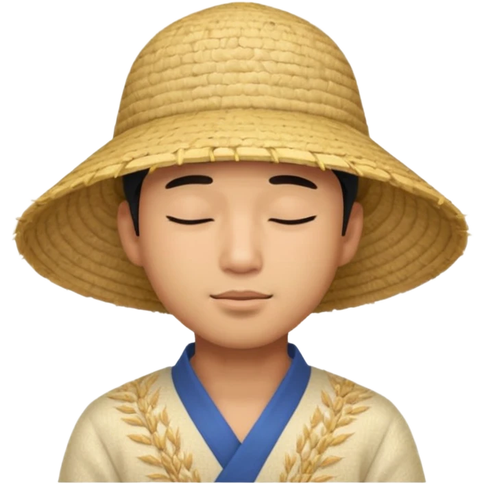 Asian guy with a rice hat, eyes closed emoji