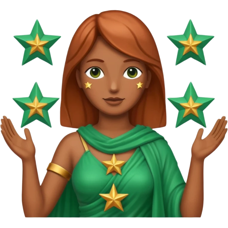 copper green female statue holding up 3 stars in a triangle emoji