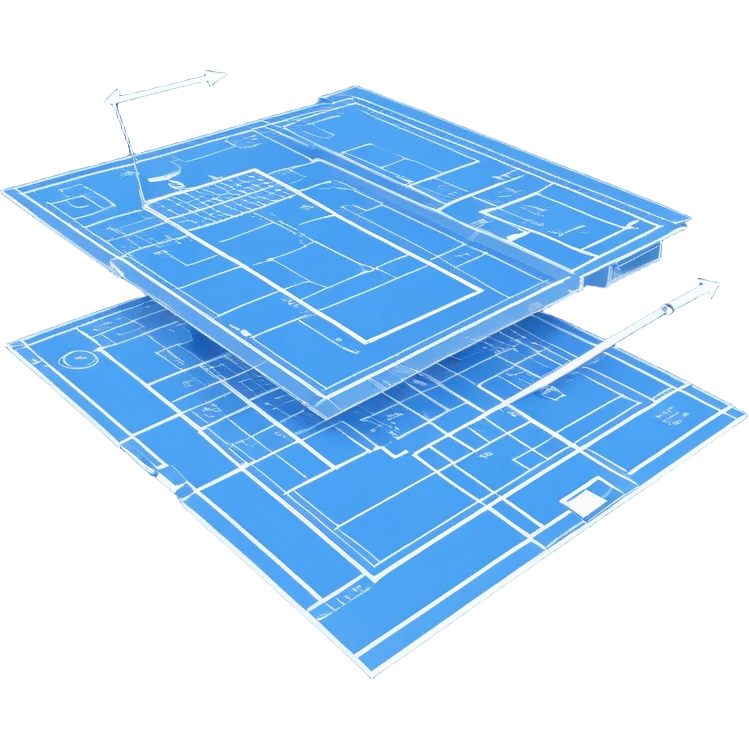 blue blueprint plan with white lines, side view emoji