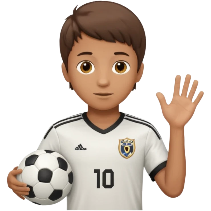 a boy having a soccer ball next to his hand wearing a soccer jersey
 emoji