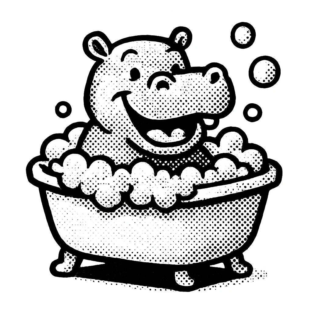 happy hippo with bubbles in bathtub emoji
