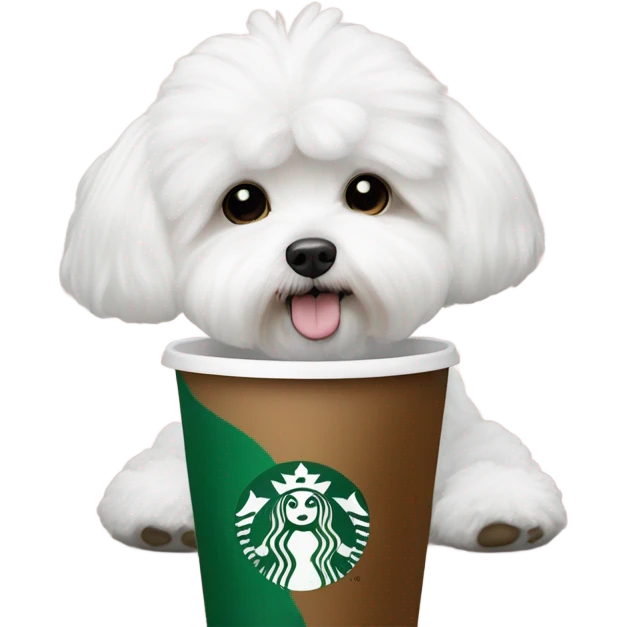 I need a bichon maltés dog with coffe a Starbucks  emoji