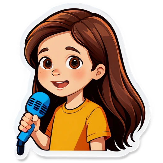 Boy with long brown hair, down Syndrom and microphone emoji