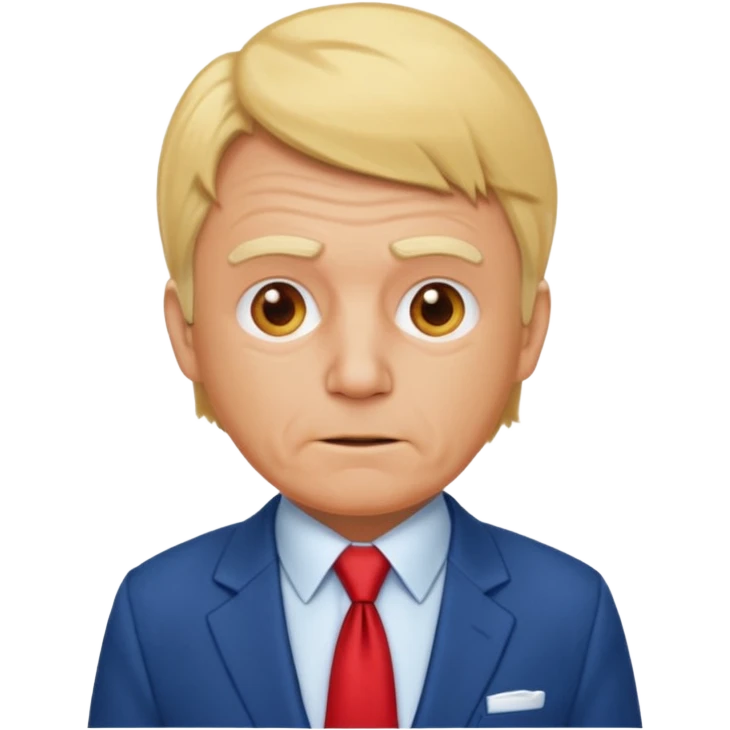an ugly old orange man with a blonde toupee and a blue suit with a white undershirt and a red tie emoji