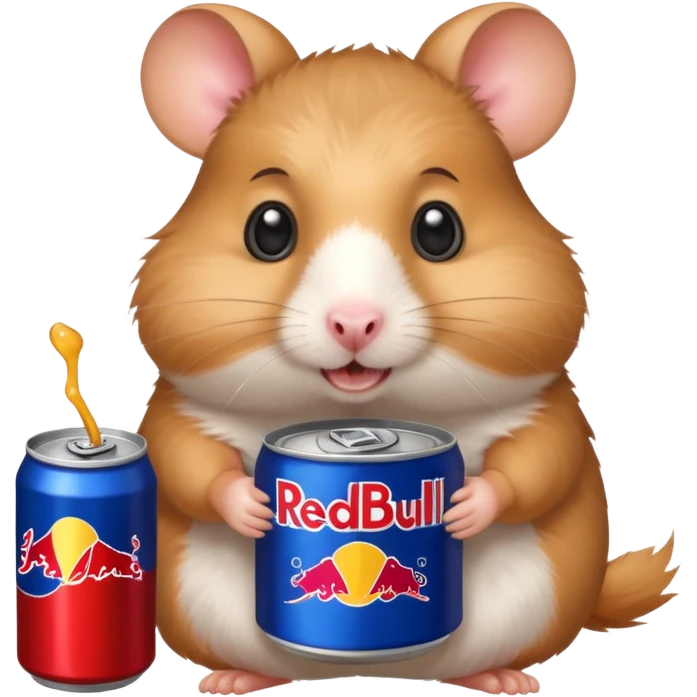 Funny hamster wide eyed with a can of redbull emoji