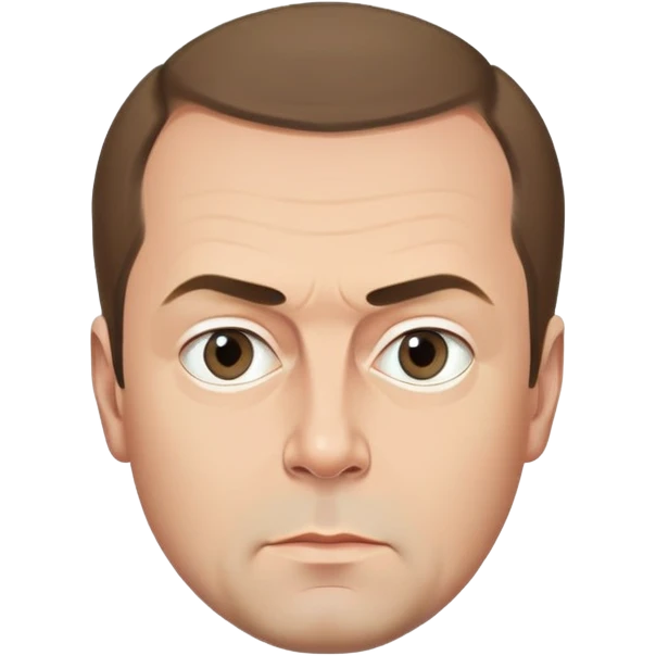 Dmitry Medvedev, round face, smooth finish, simplified but iconic facial traits including distinctive hair, eyebrows, eyes, mouth, serious expression, clean background emoji
