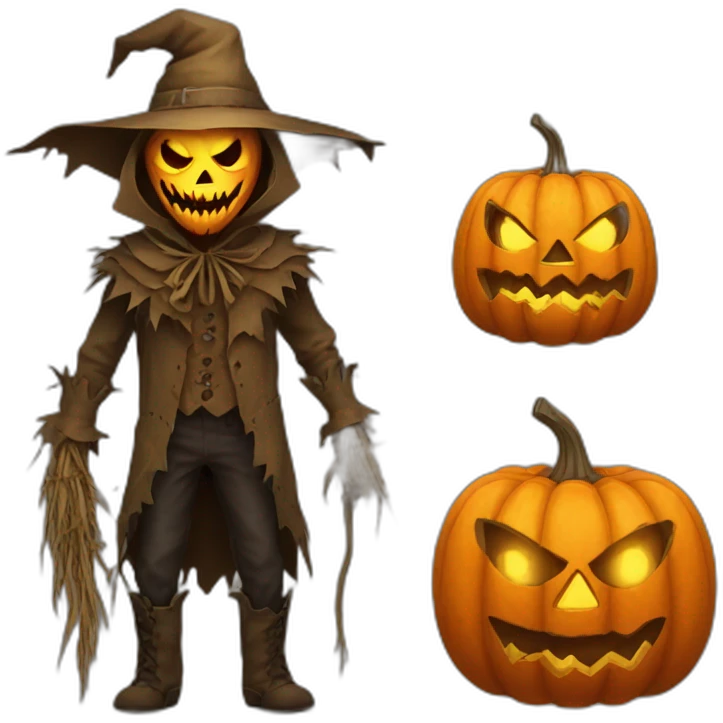 evil scarecrow with jack o lantern head emoji