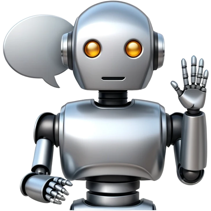 Robot with speech bubble, talking robot emoji emoji