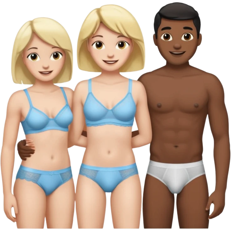 Femboy wearing only underwear with 2 black dude emoji