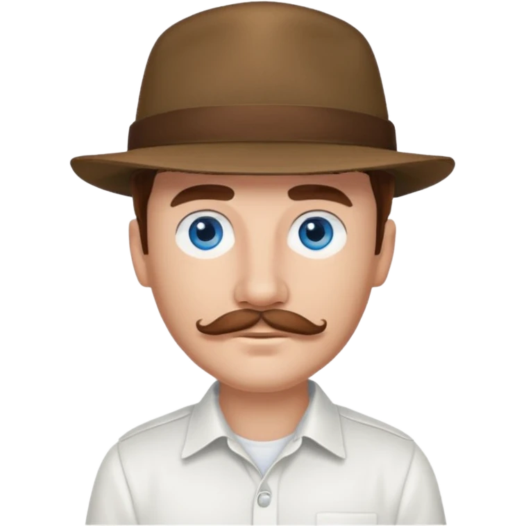 Justin Jeffre blue eyes, brown hair and mustache, white shirt and hat emoji