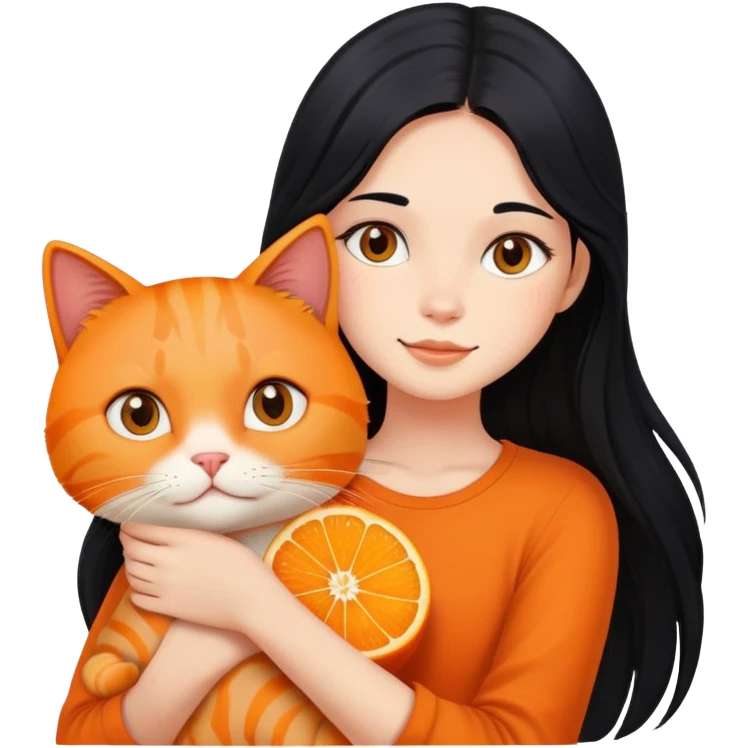 girl with long black hair holding an orange cat emoji