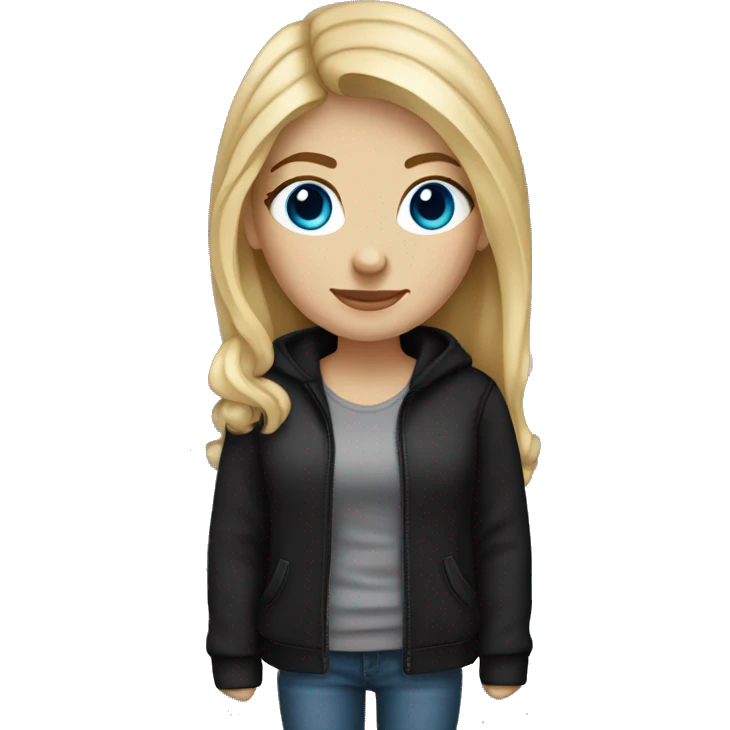a woman with freckles and blue eyes, light skin, blonde hair and dark roots. black clothes emoji